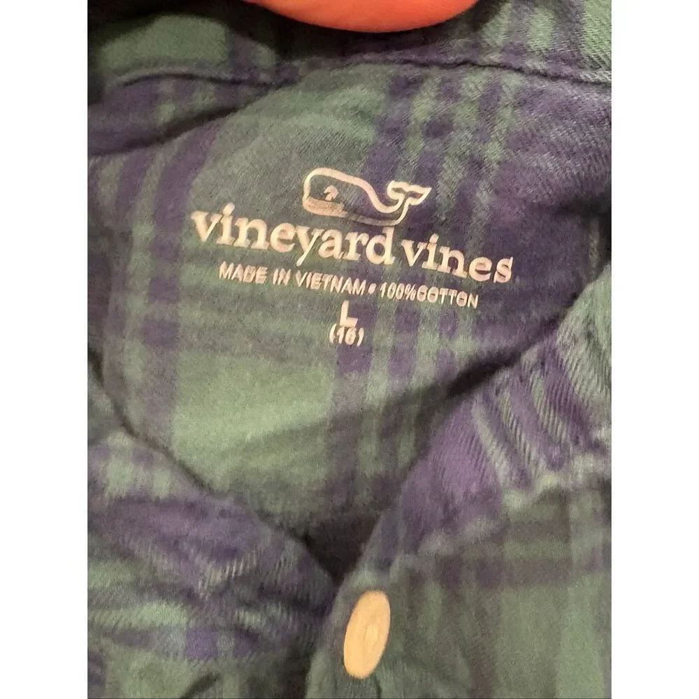 Vineyard Vines Youth Boys Button Down Shirt Long Sleeve Plaid Green Navy Size L